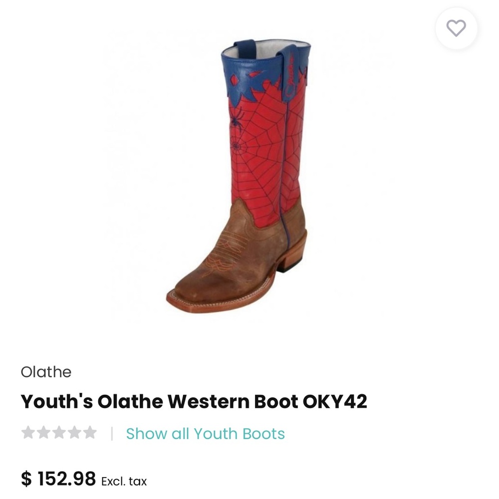 Olathe Boot Co Spider-Man Cowboy Boots size 1 Youth Boys